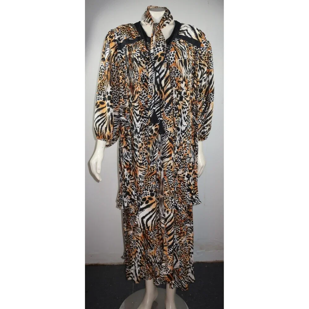 VTG Diane Freis Animal Print Cheetah Dress 3 Pc Set Blouse Skirt Georgette L/XL - Picture 4 of 16